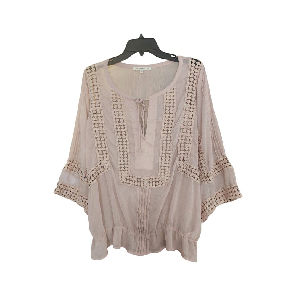 Daniel Rainn Mauve Pink Crinkle Gauze Crochet Lace Peasant Blouse PXL